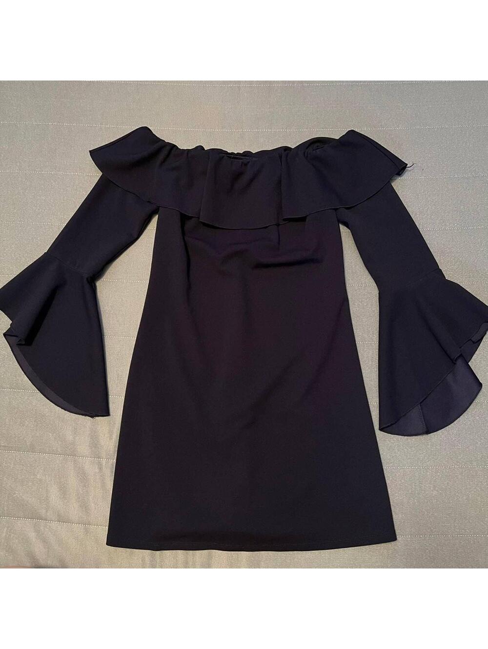 Navy blue ruffle mini dress